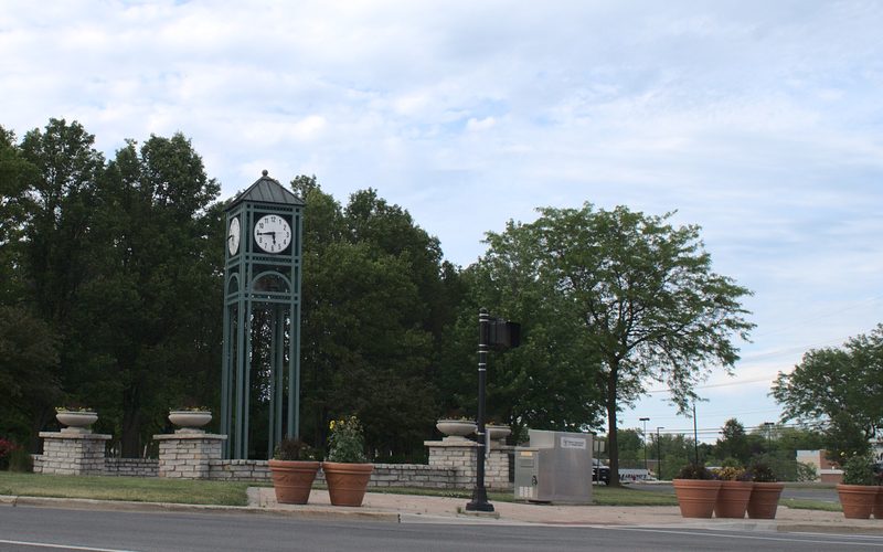 Volunteer Plaza and clock tower in Palatine, Illinois